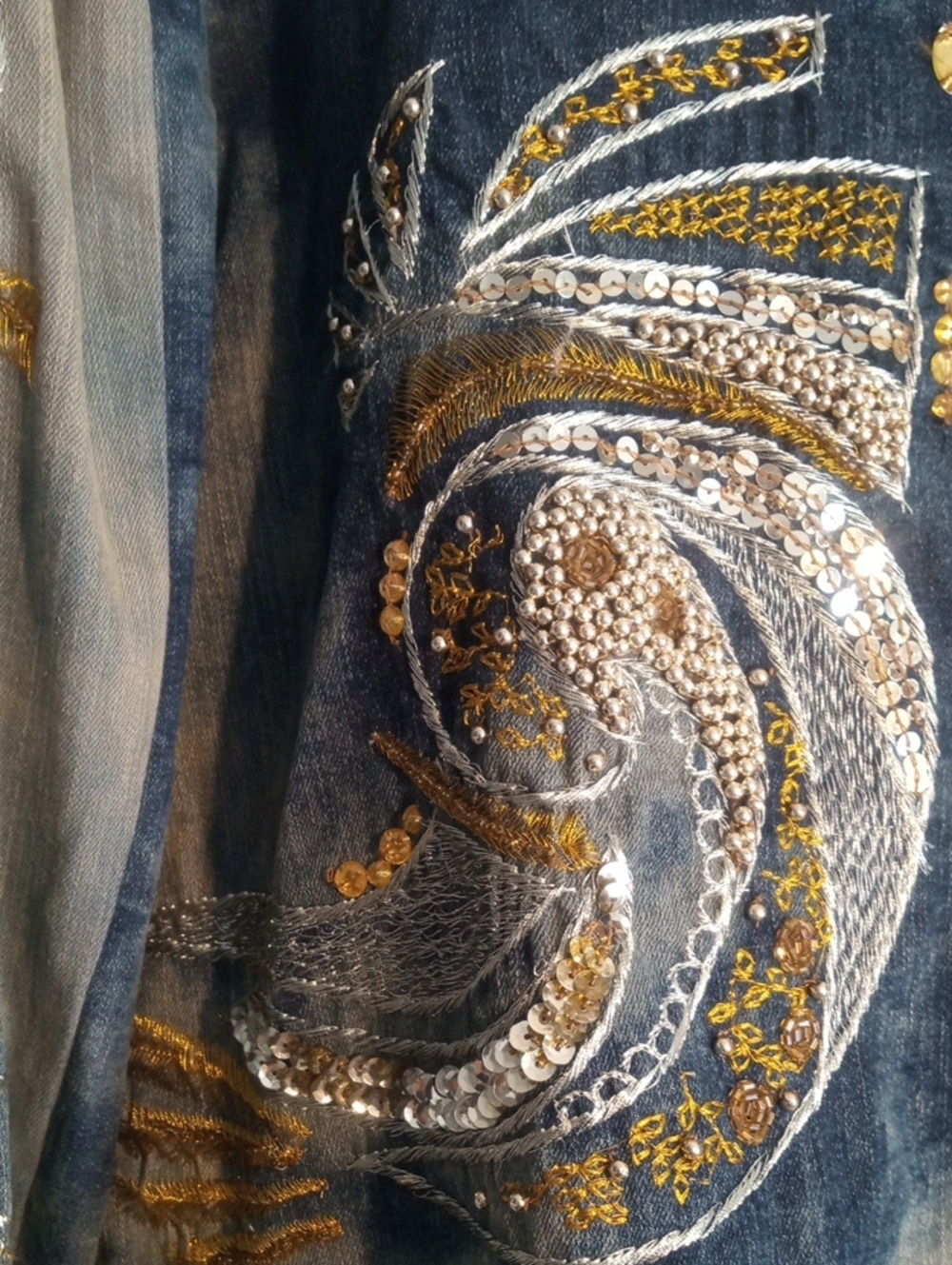CHICO'S HEAVY SEQUINED DENIM JACKET - Picture 10 of 12
